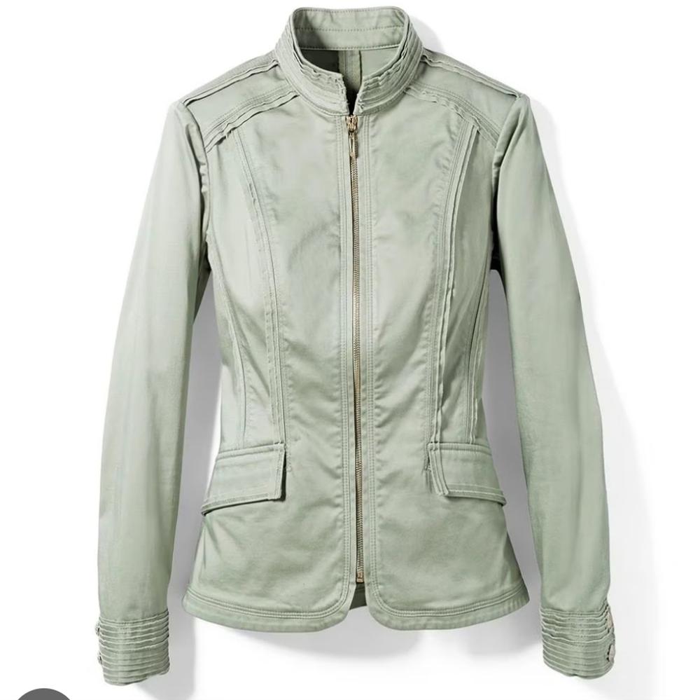 NWT BHWM Green Utility Jacket with Stand-Up Collar and Zipper Closure